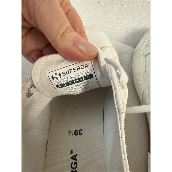Superga Shoes Sneakers 39.5 white Leather Low Top  US Men’s 7 women’s 8.5 - Picture 11 of 16